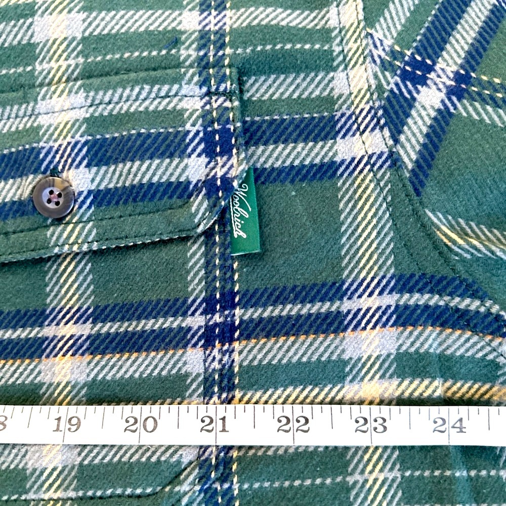 New Woolrich Brawny Flannel Button Shirt Green Plaid Blue - Picture 6 of 7